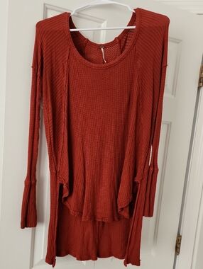 Free People Rust Red Long Sleeve Waffle Knit Tunic